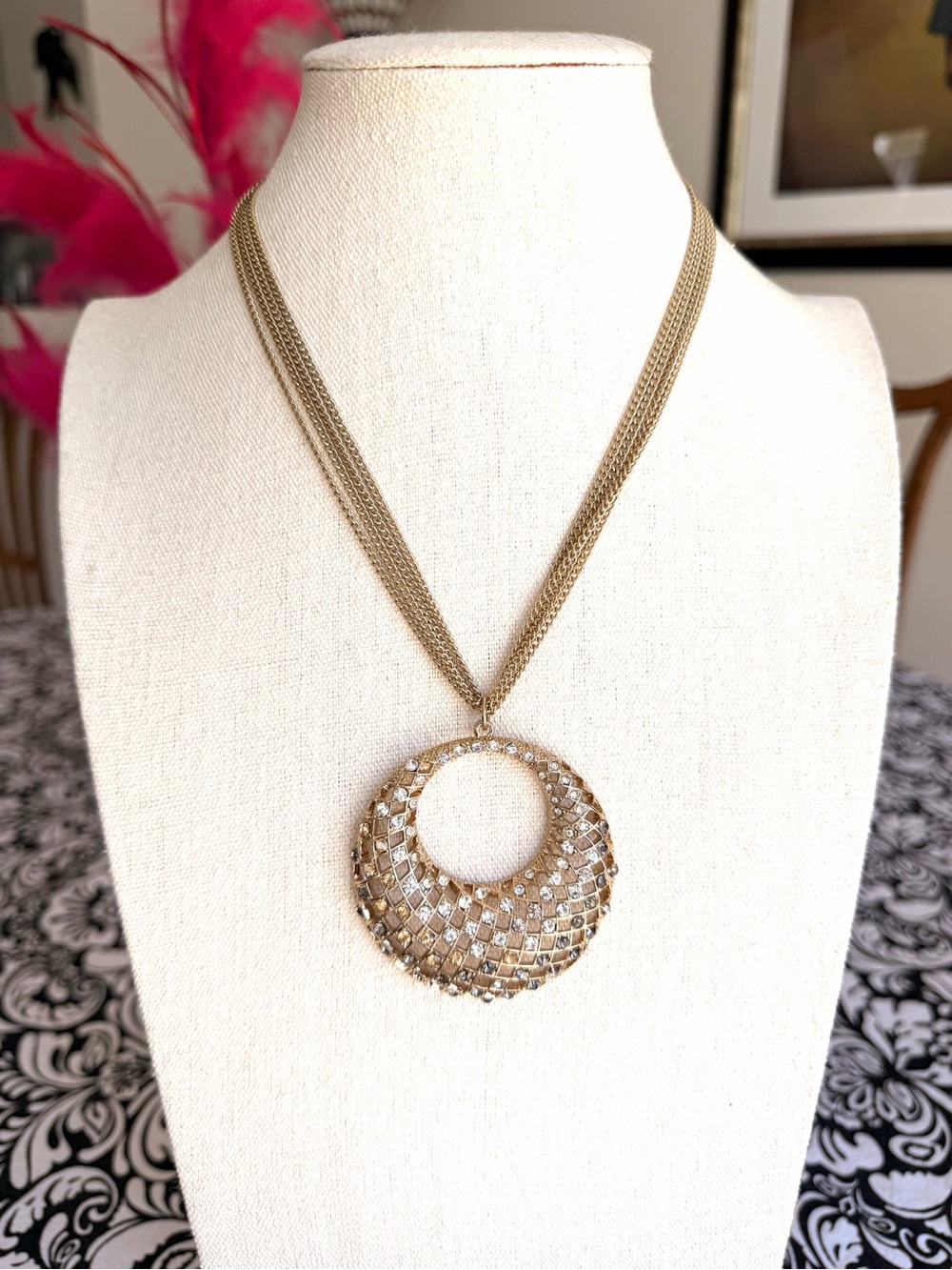 INC International Concepts Gold Tone Multi-Chain Rhinestone Statement Necklace